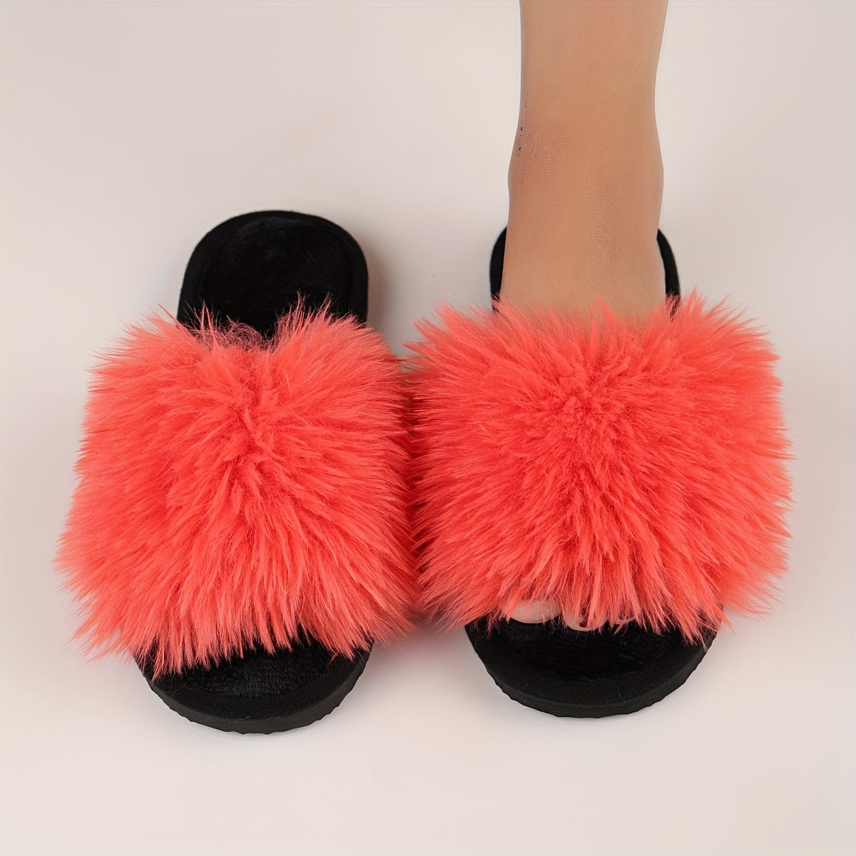 autumn winter long pile one toe open slippers women plush