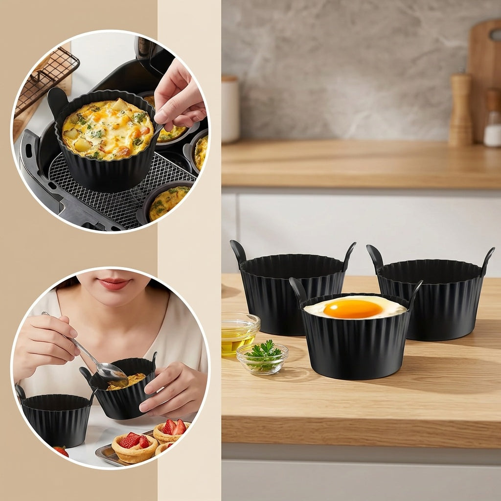 3pcs air fryer baking ramekins   grade silicone