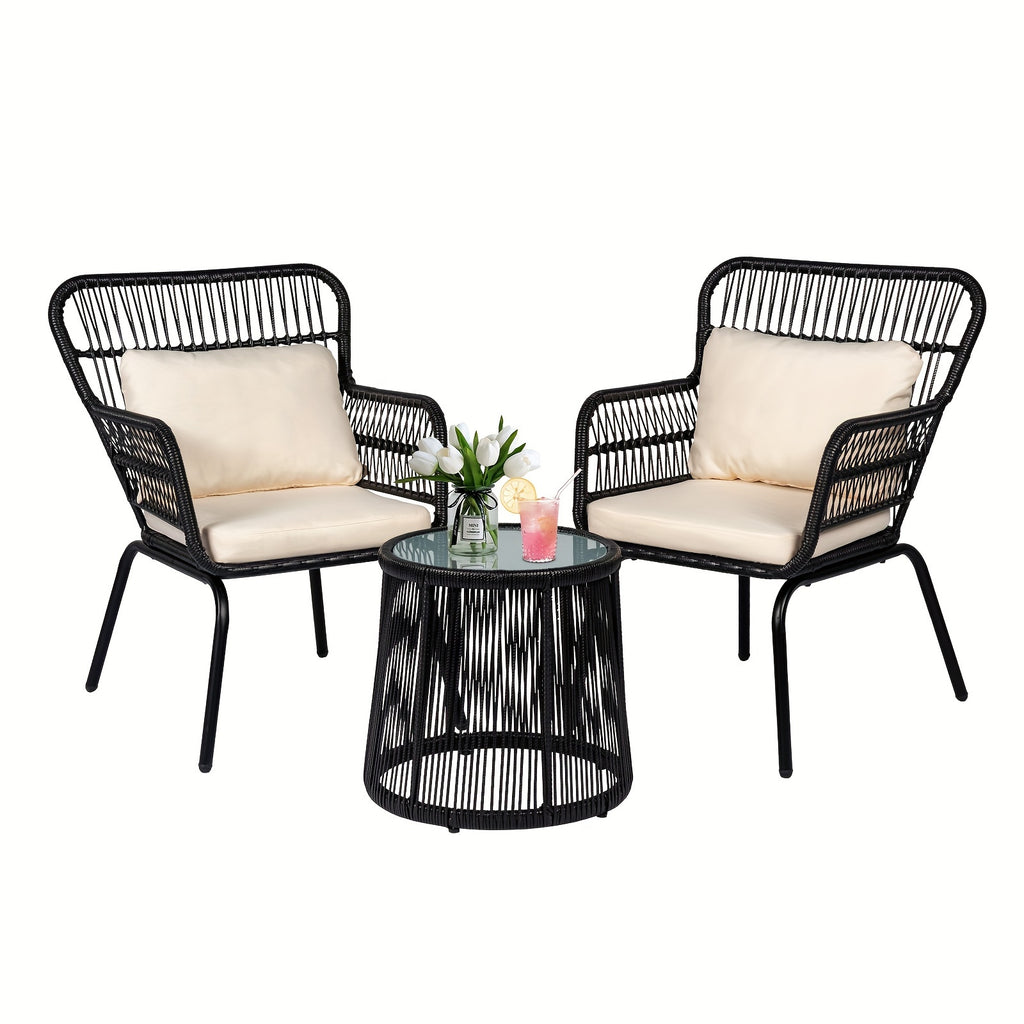 3pcs boho outdoor small patio furniture chair set beige