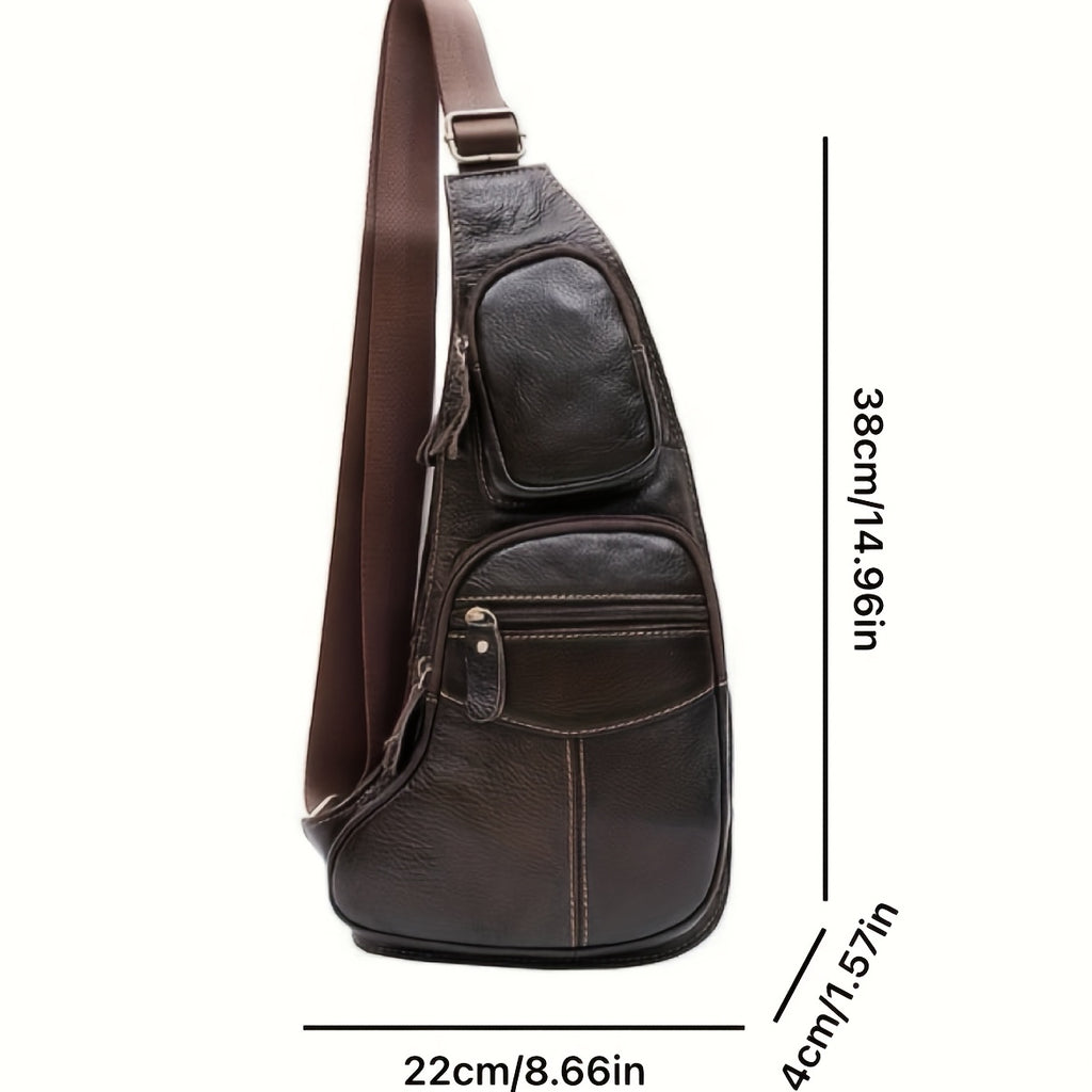 mens genuine cowhide belt bag multiple zipper compartments