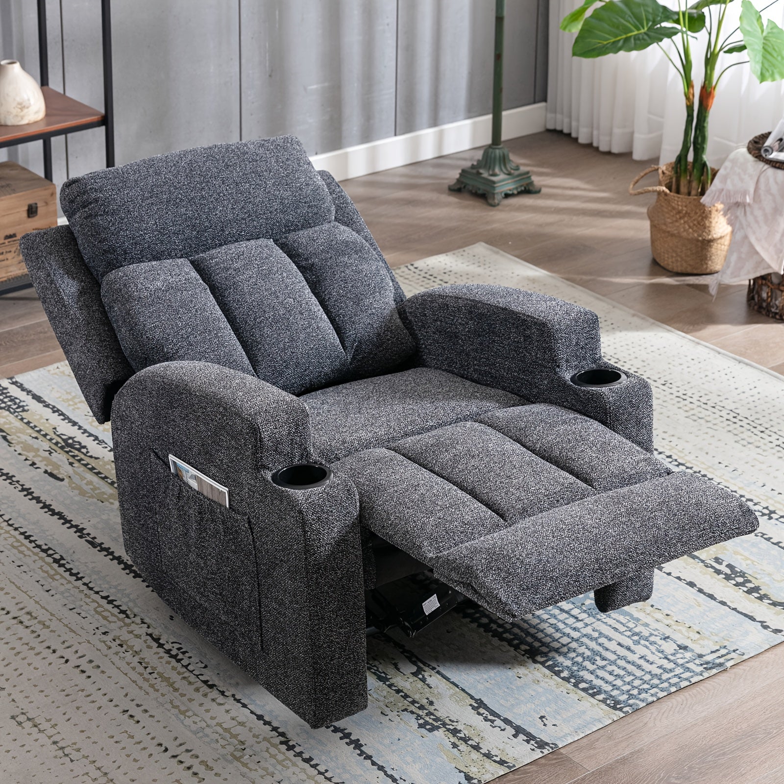 manual recliner chair massage heat soft fabric