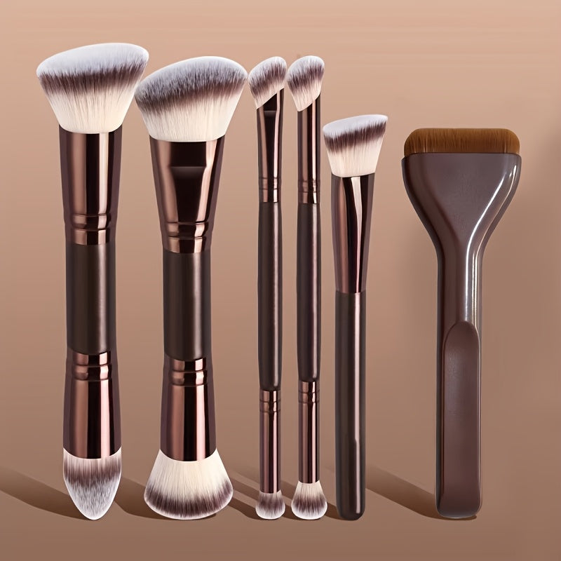 6pcs double ended makeup brush set tongue brush cushion head