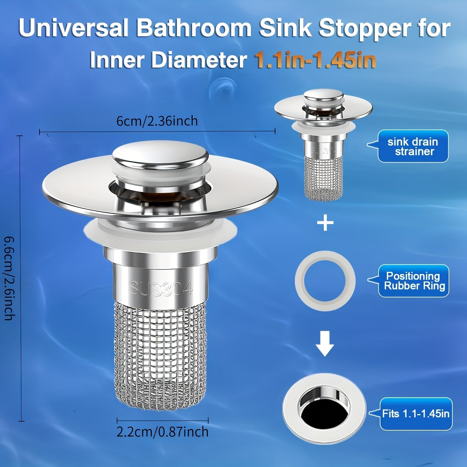2 pack   drain stopper 304 stainless steel hair catcher