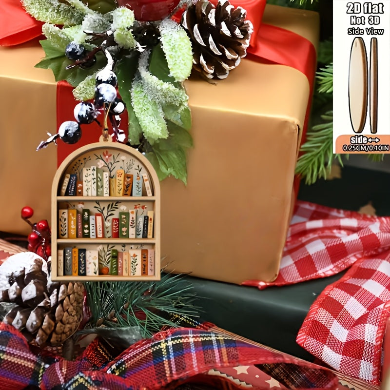 2d flat christmas bookshelf wooden hanging ornaments