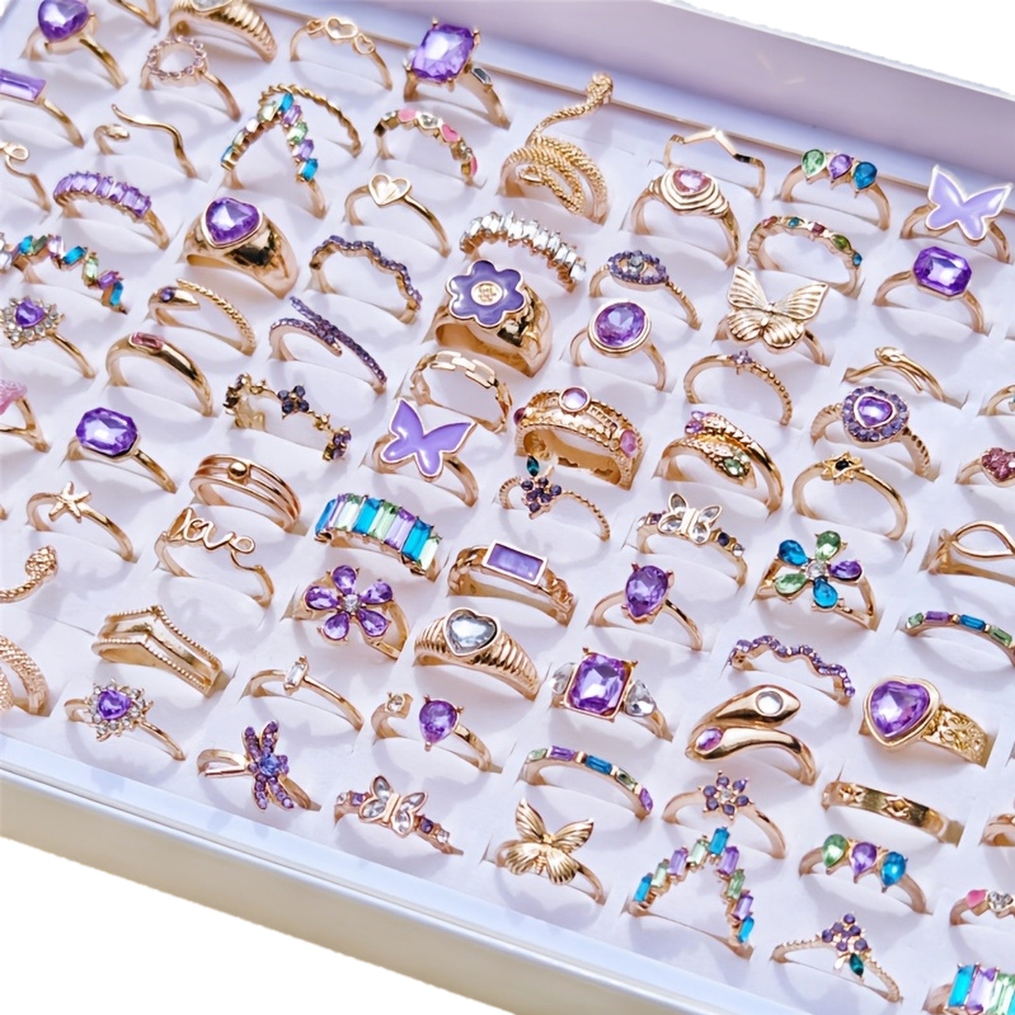 20pcs pack rose golden   womens mens ring set purple