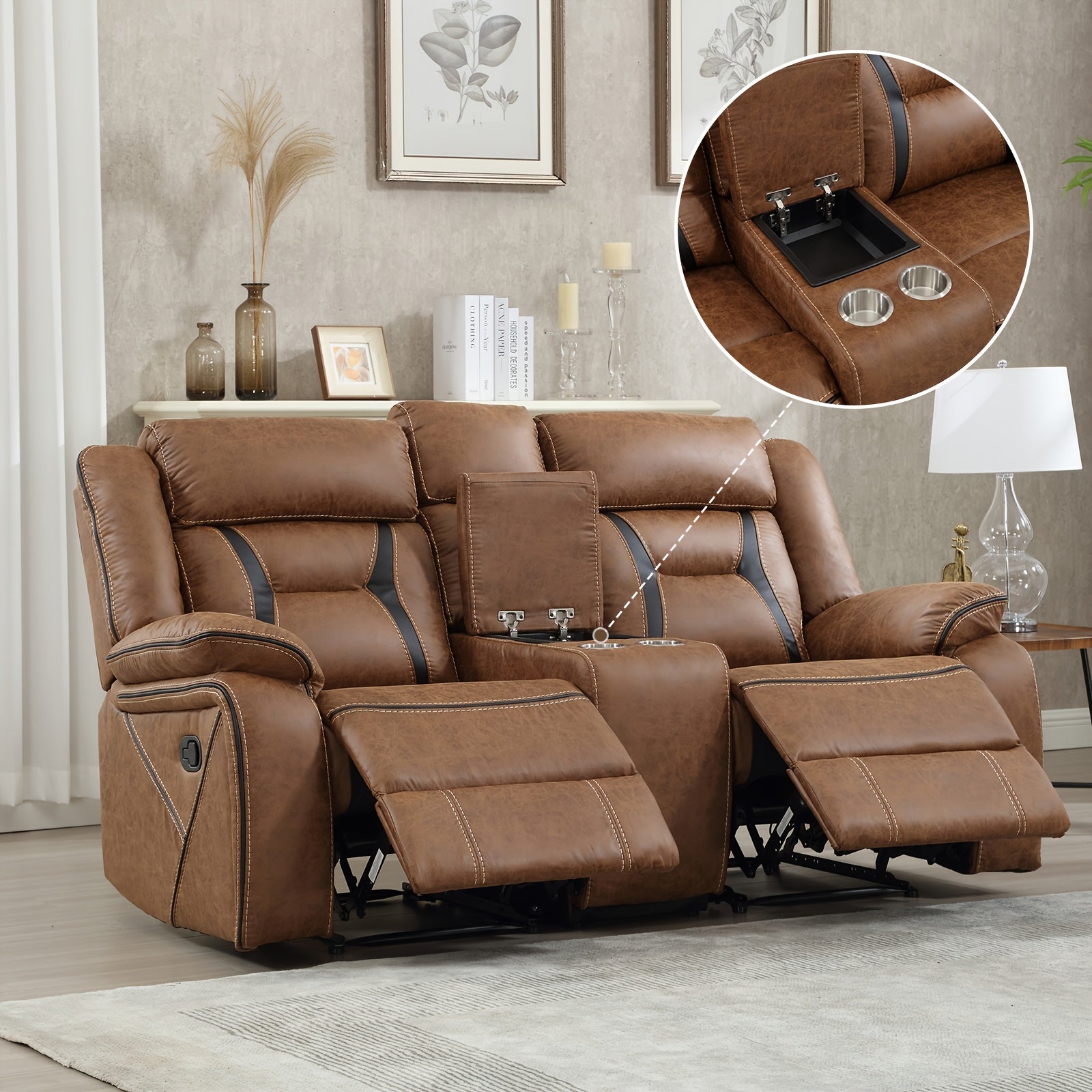 faux leather manual recliner set 3 seat sofa loveseat