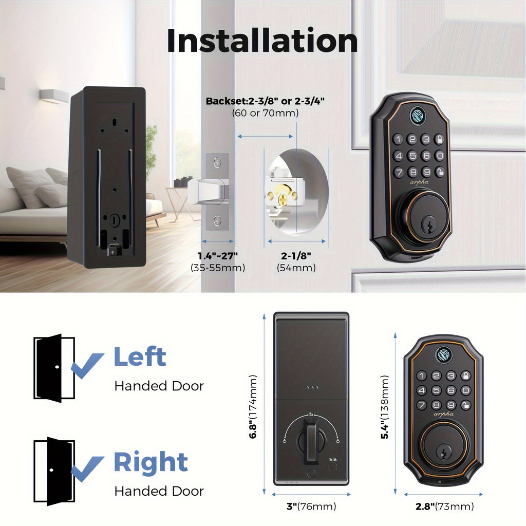 keyless smart door lock fingerprint handle   door