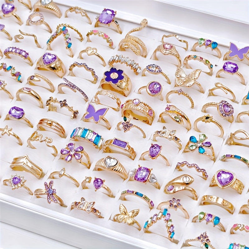 20pcs pack rose golden   womens mens ring set purple