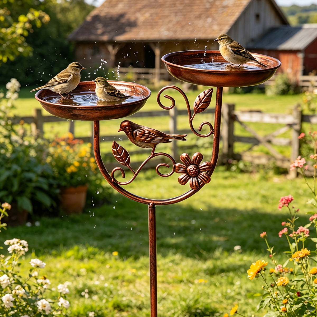 1pc garden metal bird bath detachable double bowl design