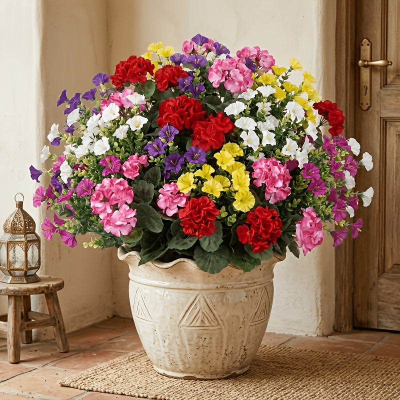 6 bunches artificial geranium   mixed faux flowers uv
