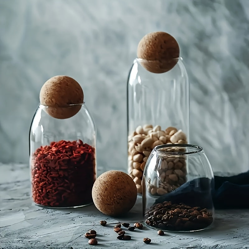 3pcs glass storage container spherical cork stopper 17 oz