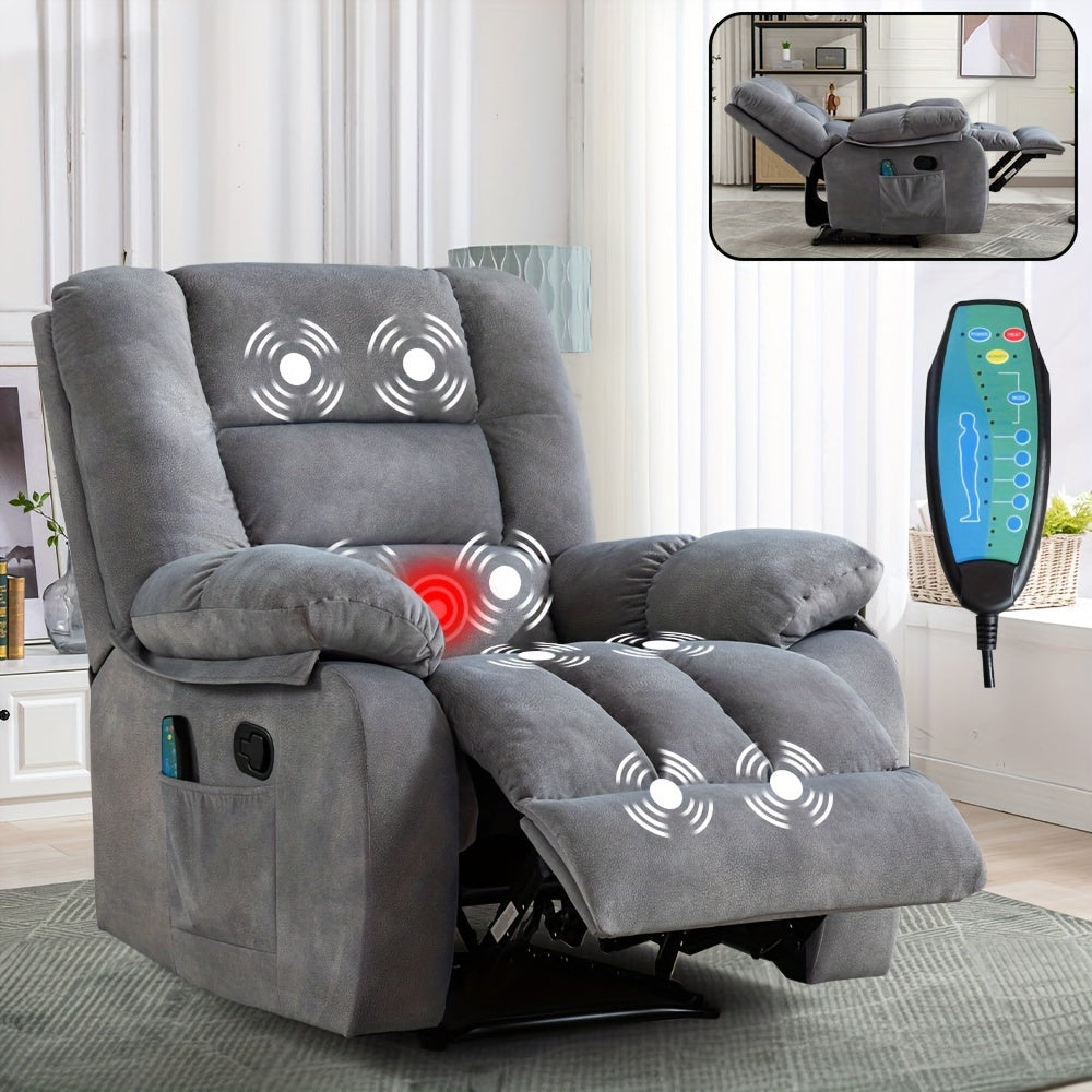 oversized manual recliner chair massage heat soft fabric