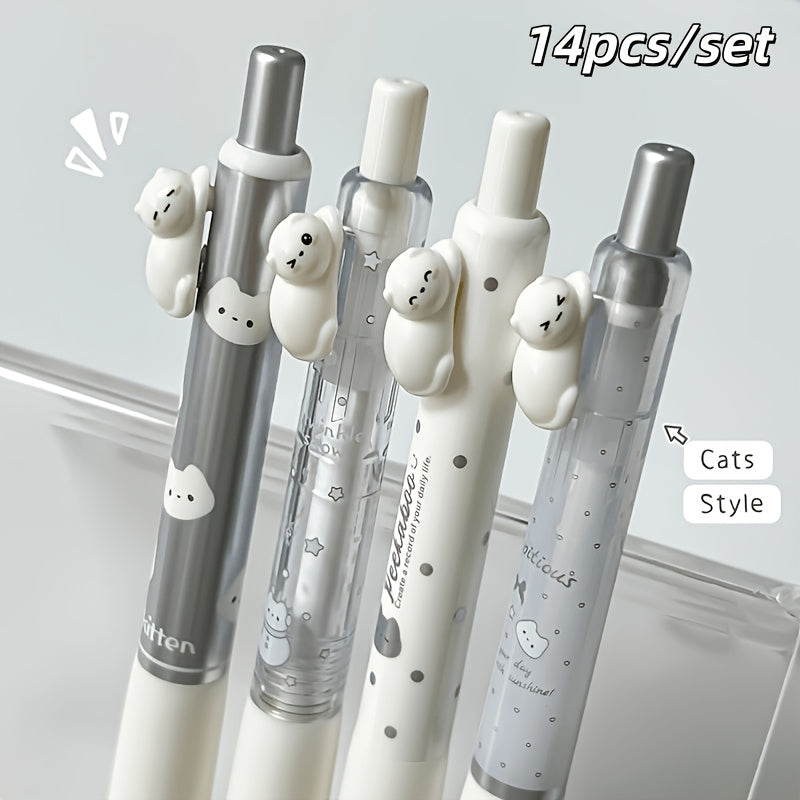 14 pack cute cat shaped   pens 0 5mm fine tip black