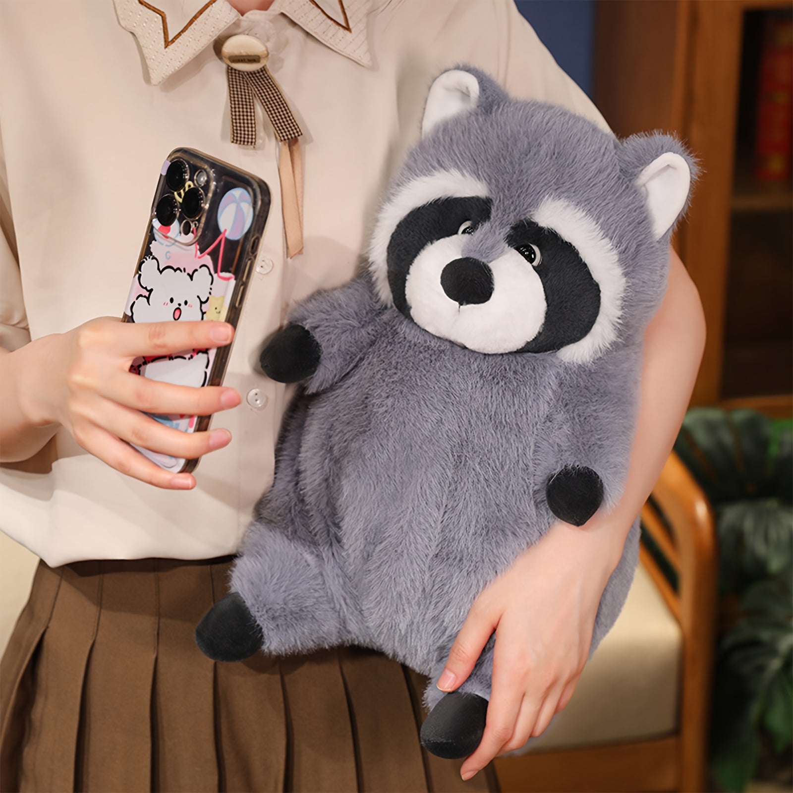 cute raccoon stuffed animal plushie gray raccoon plush toy