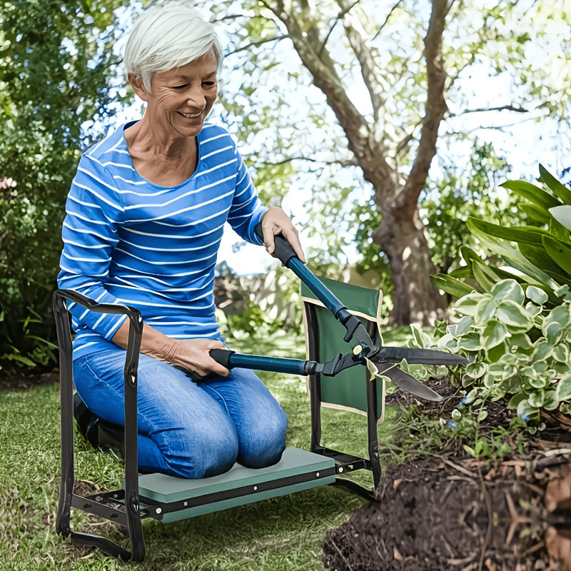 2 in 1 green metal gardening kneeling stool seat set heavy