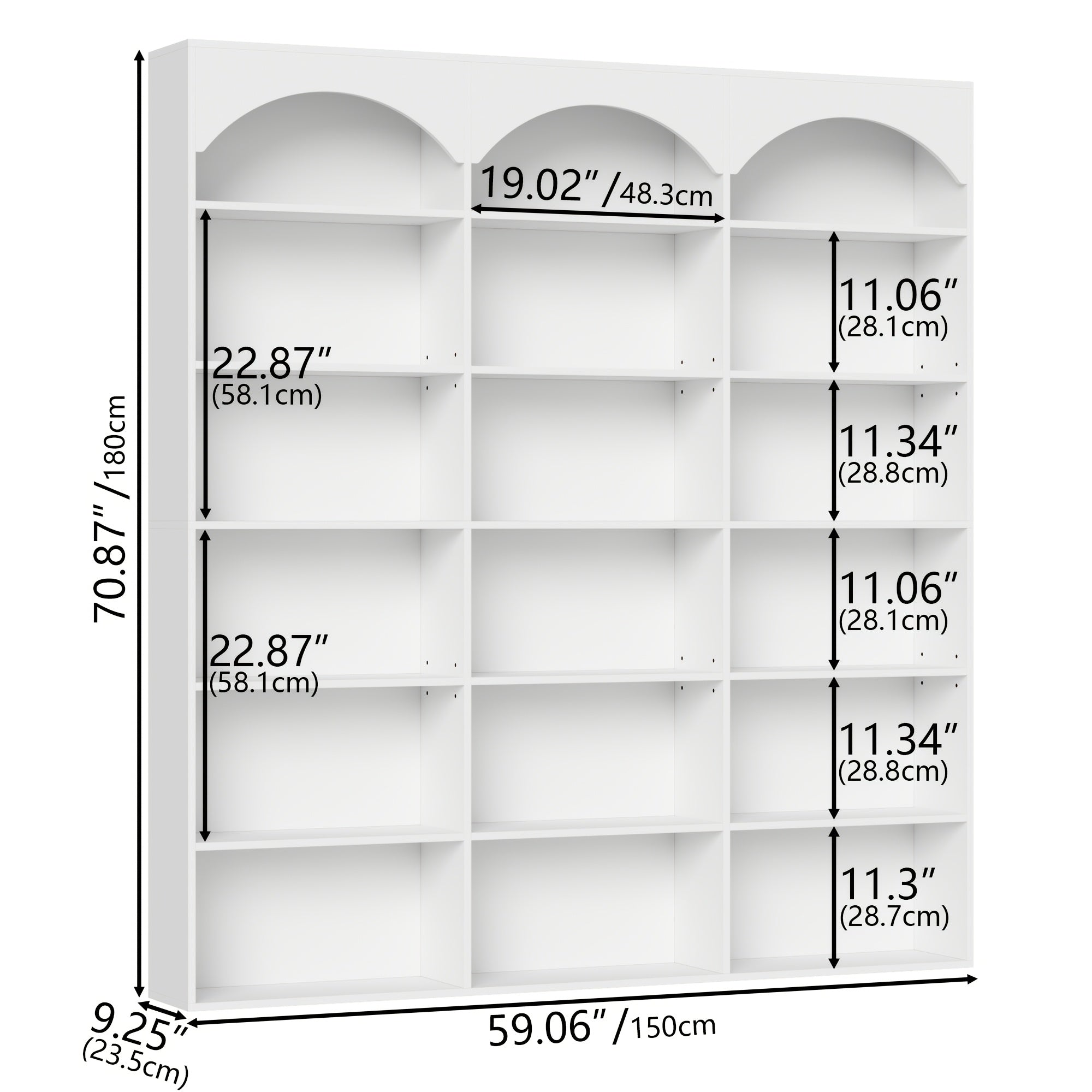 71 tall 7 tier arched bookcase modern triple wide bookshelf