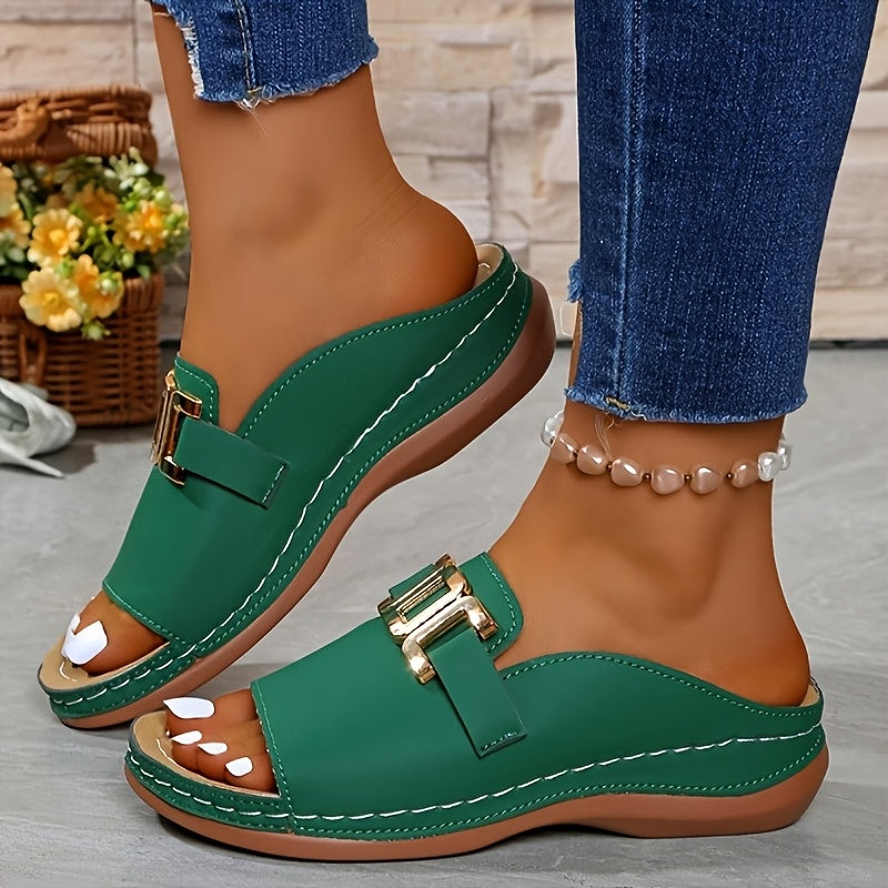 womens metal   platform slides wedge sandals