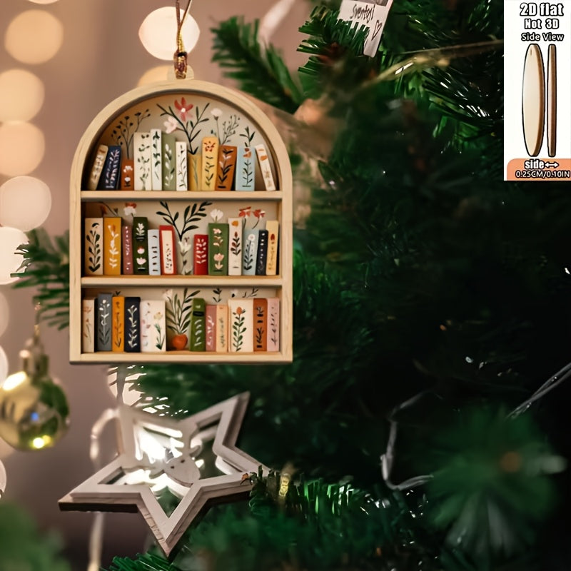 2d flat christmas bookshelf wooden hanging ornaments