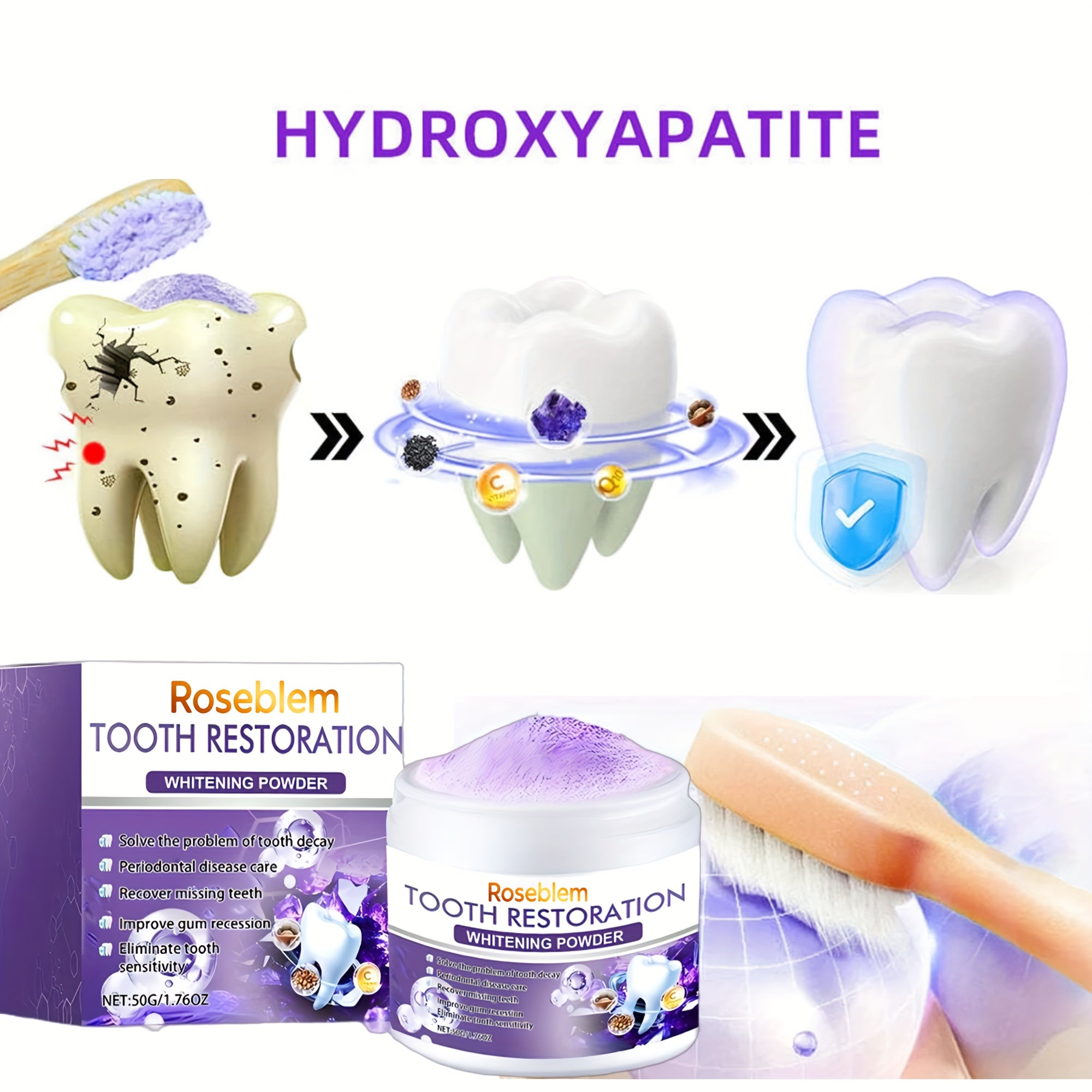 2pcs tooth repair mineral powder natural purple coating