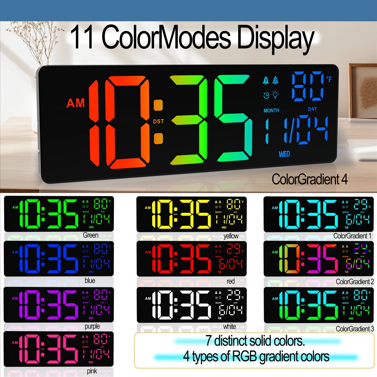 1pc 16 3 inch multifunctional large digital wall clock 7 rgb