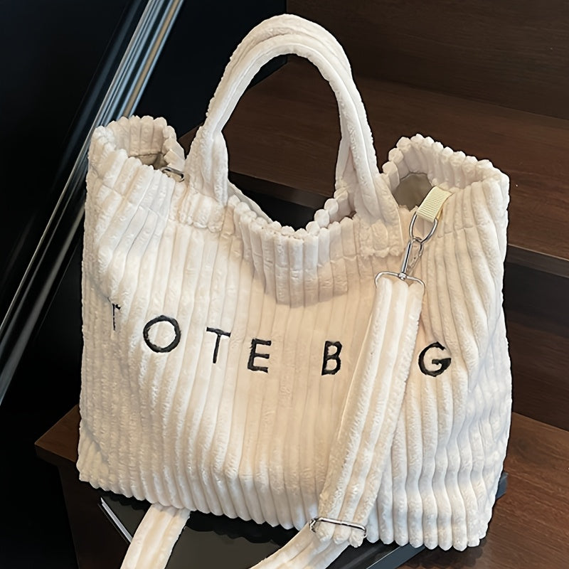 ladies fashionable solid color corduroy large capacity tote