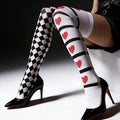 high   ab sided heart checkerboard thigh high socks
