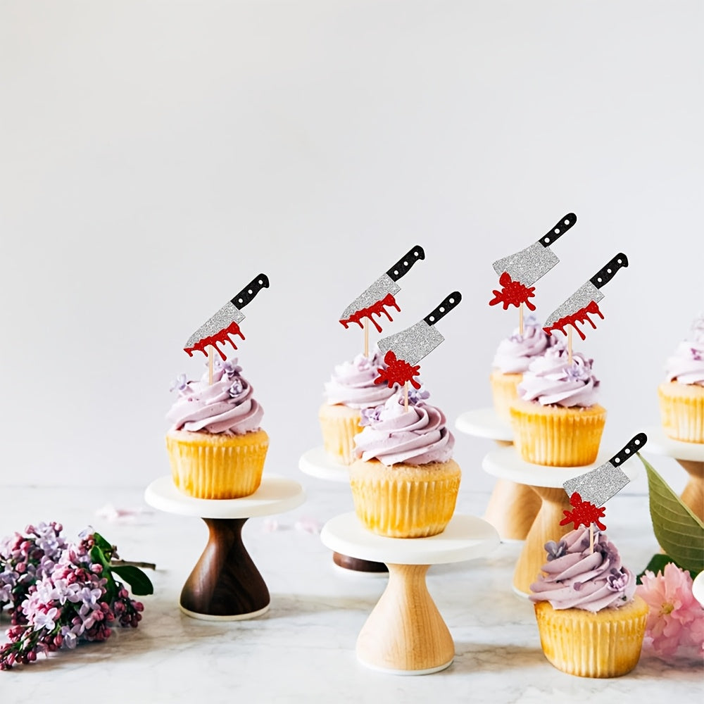 12pcs horror halloween cupcake toppers glitter scary blood