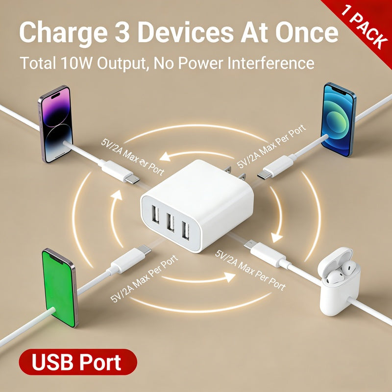 smart charging 3 usb wall adapter 3 in 1 us plug