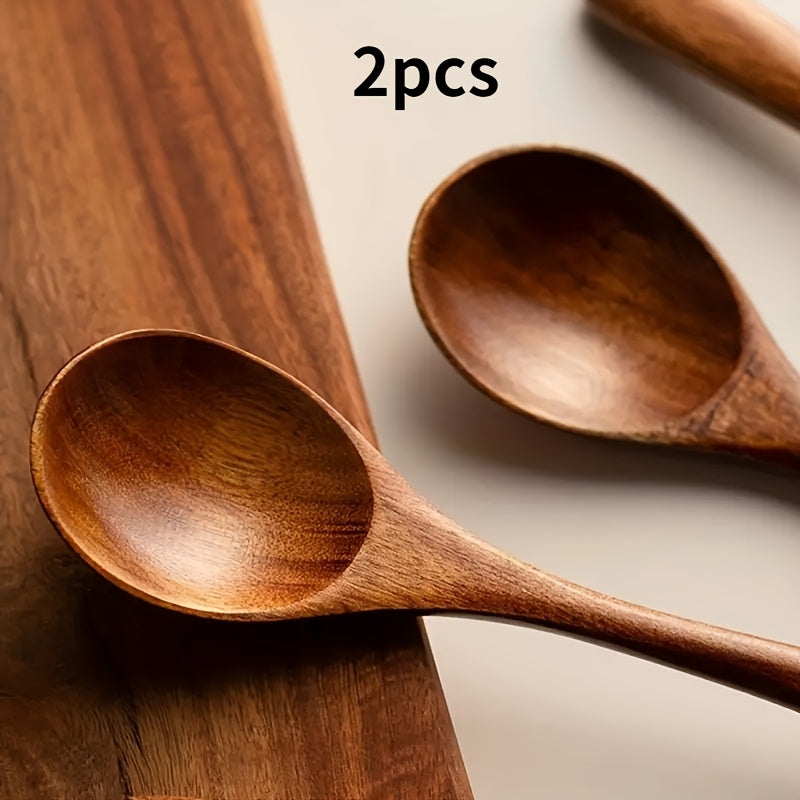 2pcs wooden spoons suitable stirring eating japanese wooden