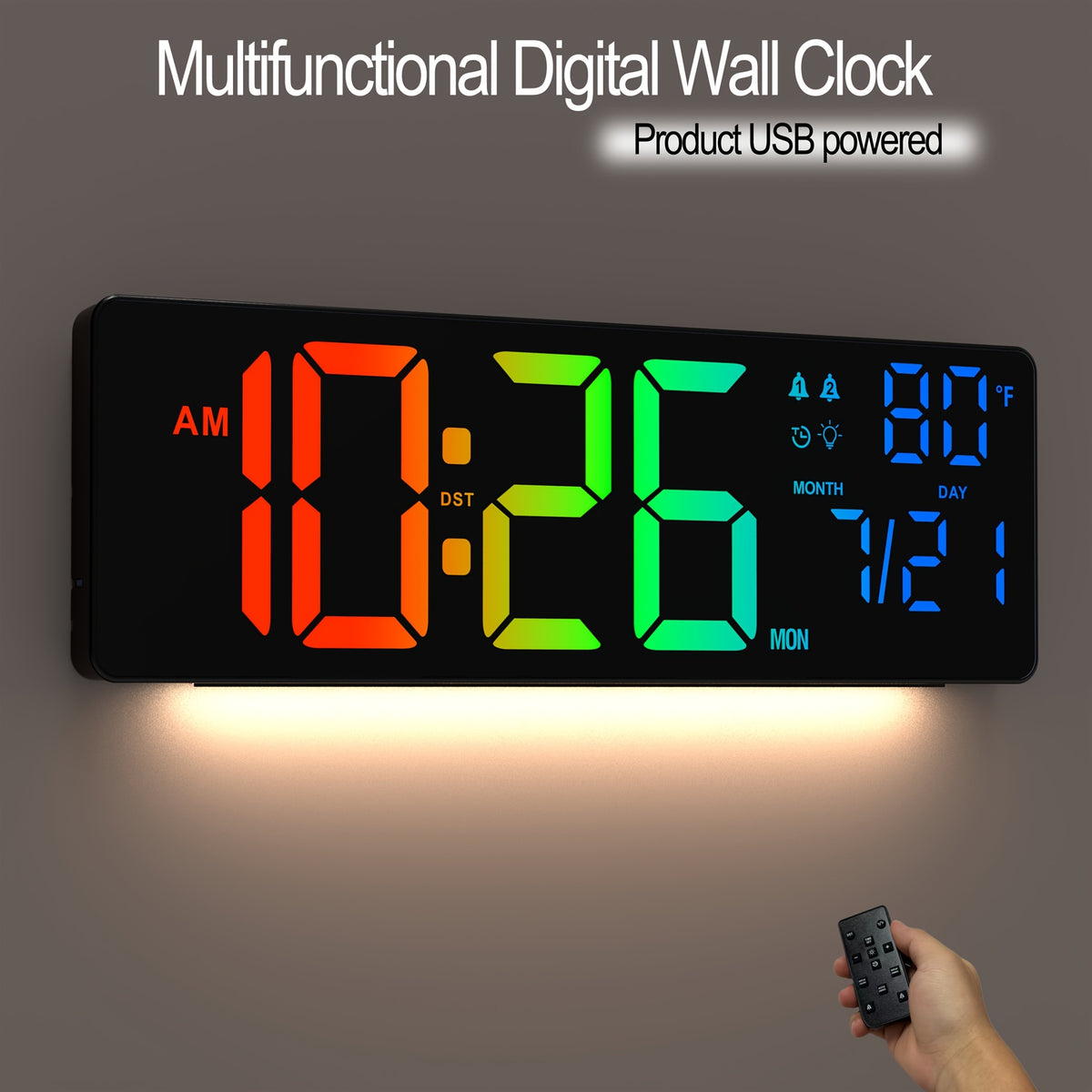 1pc 16 3 inch multifunctional large digital wall clock 7 rgb
