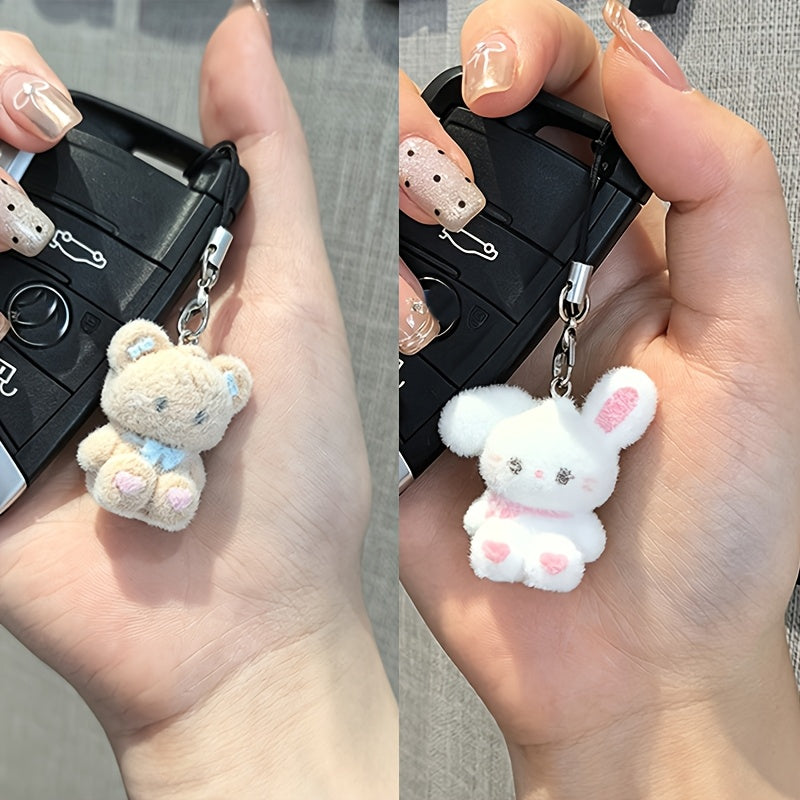 2pcs multicolor plush bunny bear phone charms phone lanyards