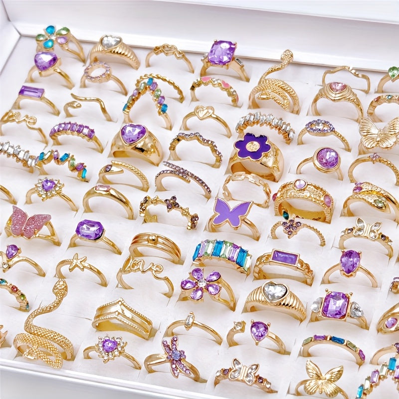 20pcs pack rose golden   womens mens ring set purple
