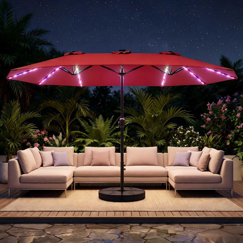 15ft double sided patio umbrella rgb solar colorful lights