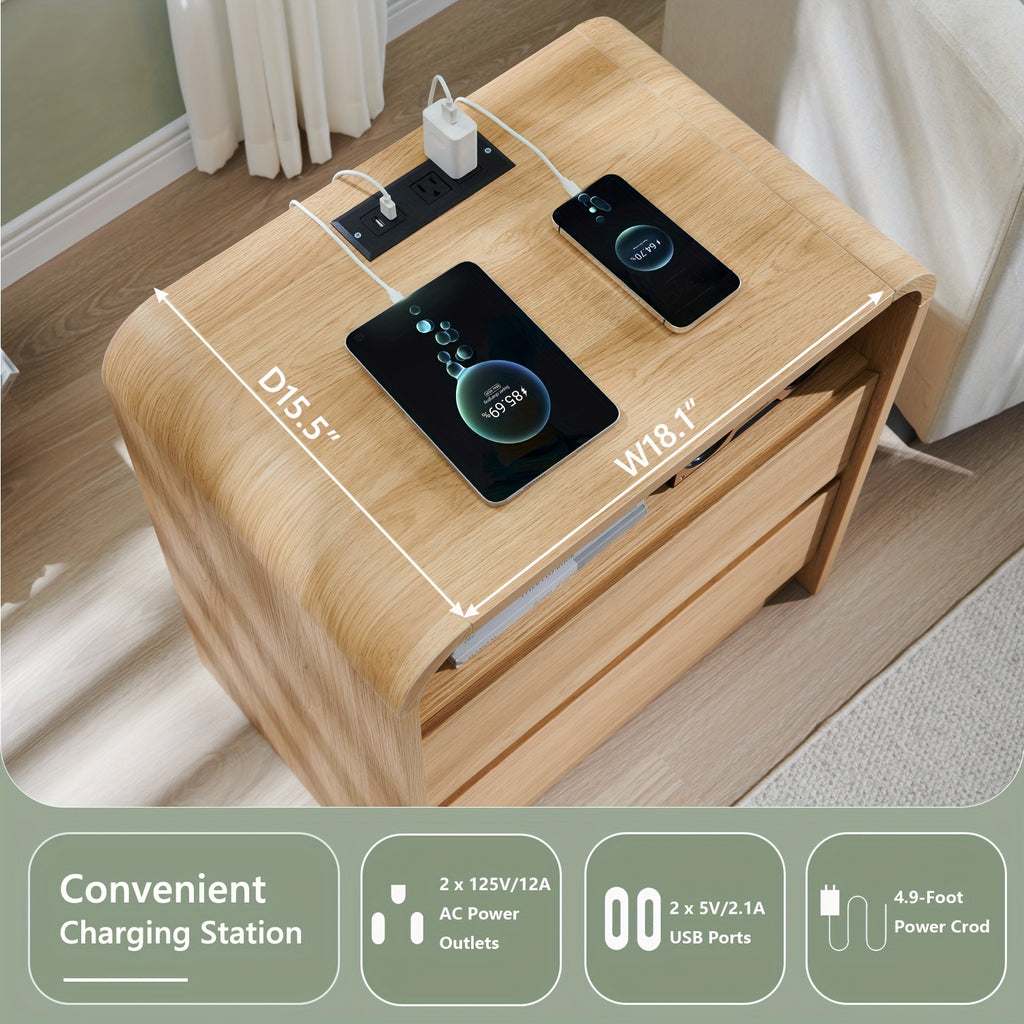 25 tall modern nightstand charging station wood bedside