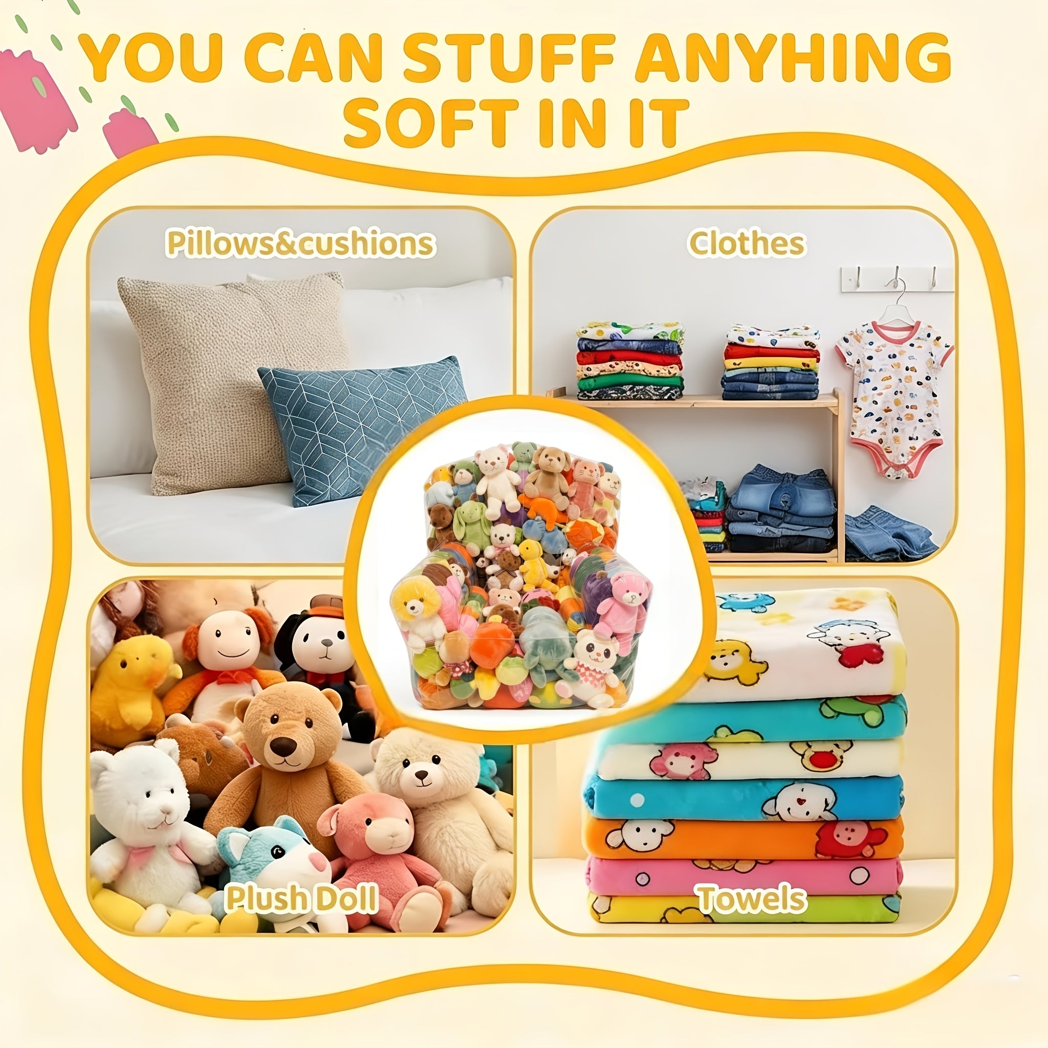1pc large capacity transparent bean bag plush animal storage