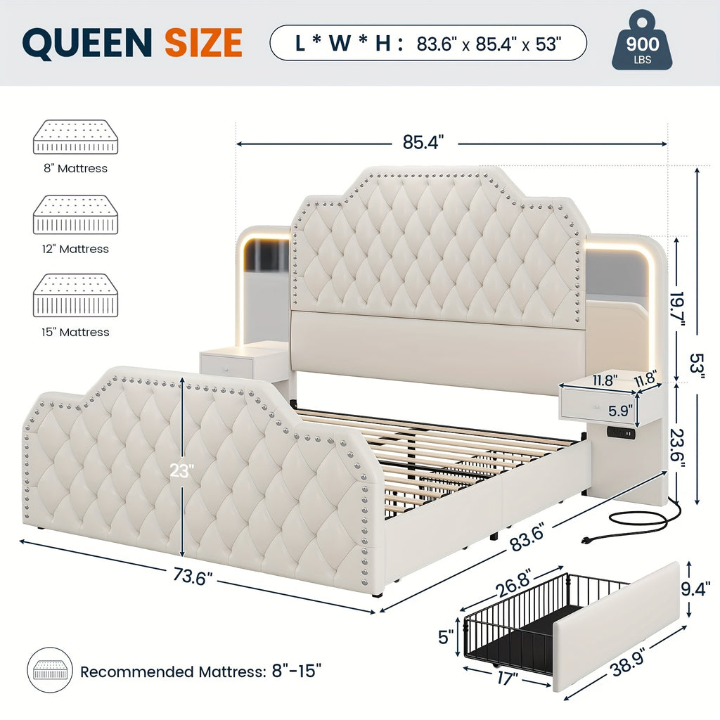 queen size bed frame 2 nightstands mirror modern platform