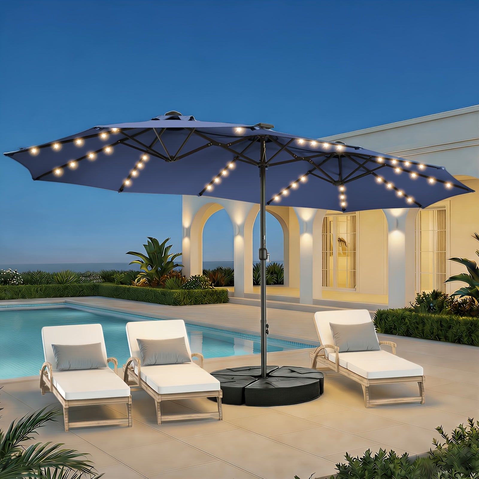 15ft outdoor double sided patio umbrella   solar led