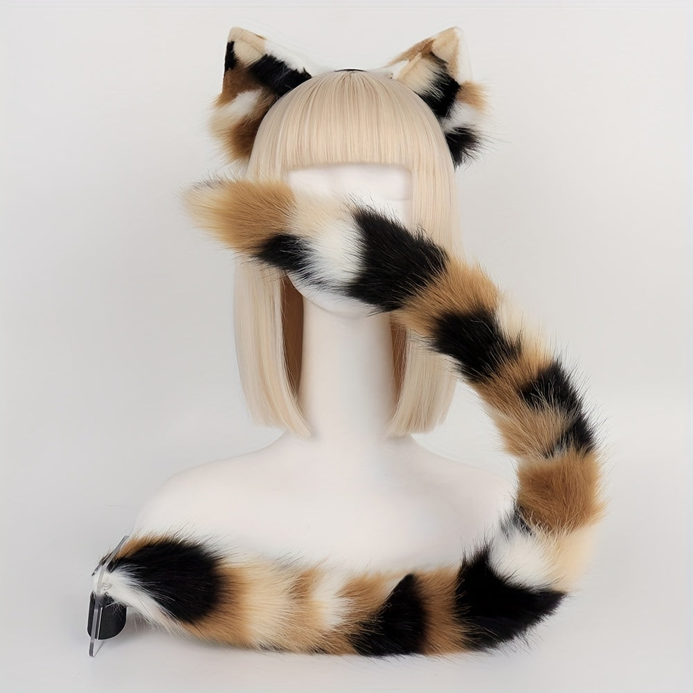 christmas gift 2pcs plush cat set fluffy ear headband