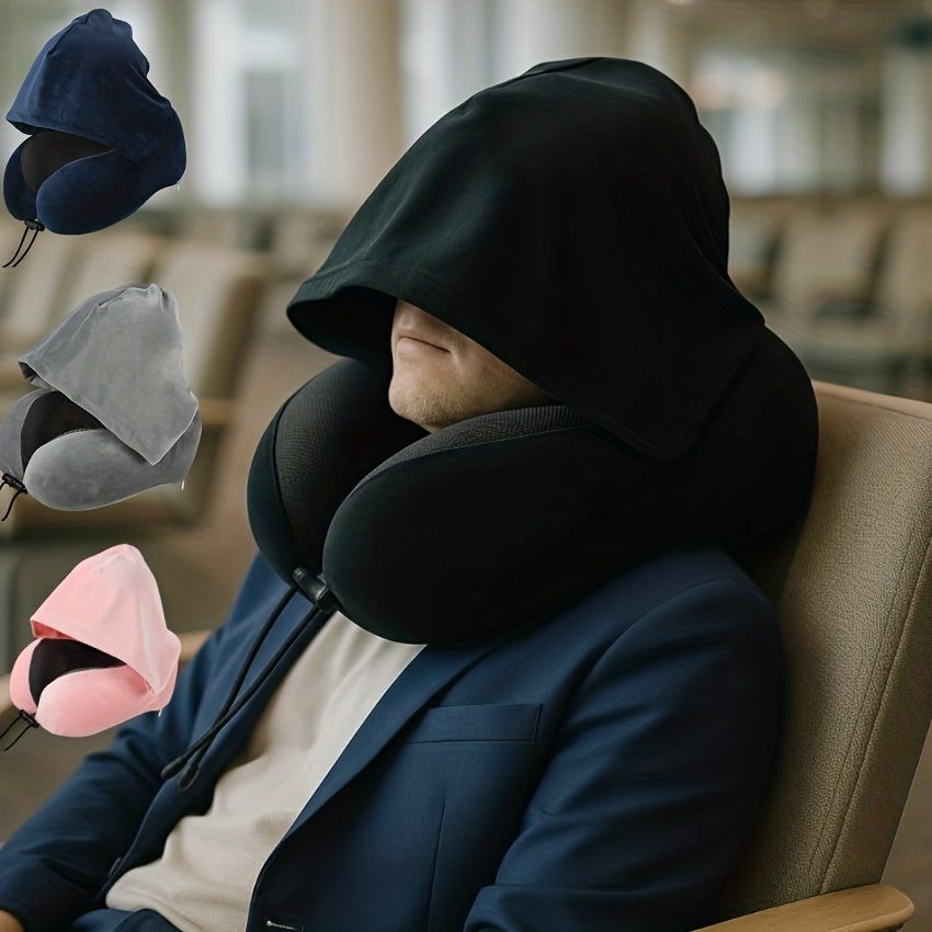 a neck pillow made a hood designed block light providing