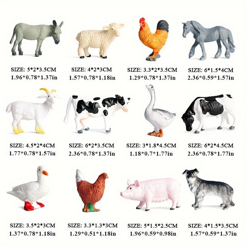 12pcs miniature farm animal simulation models including mini
