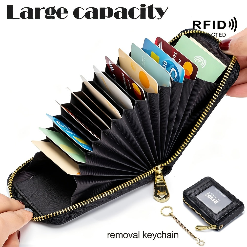 women rfid credit card holder wallet keychain id window