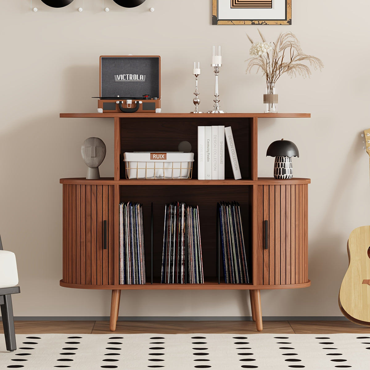 century modern record player stand storage vinyl record