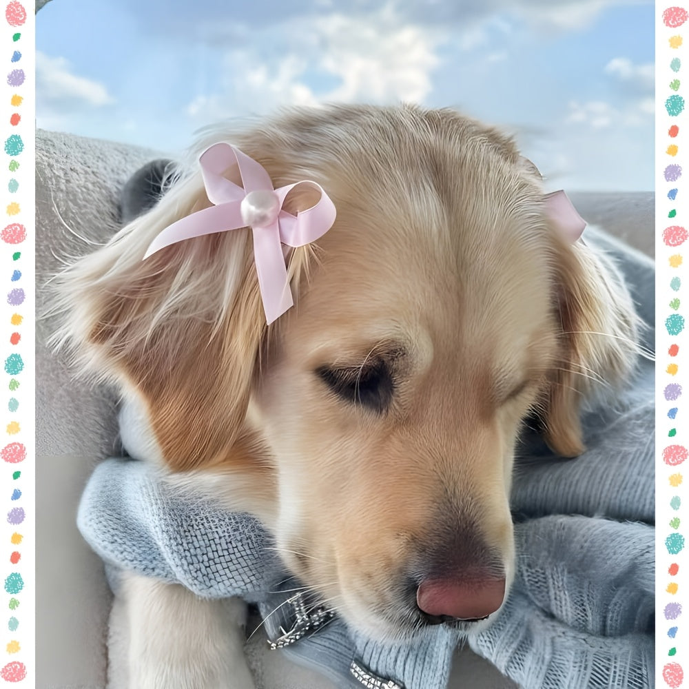 10pcs solid color dog hair clips pearls handmade dog bows
