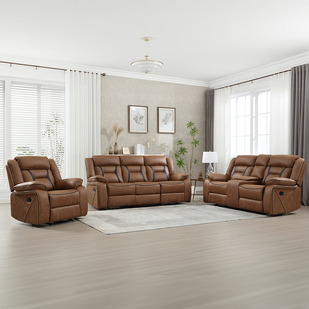 faux leather manual recliner set 3 seat sofa loveseat