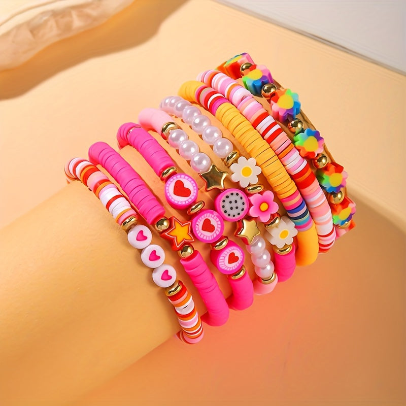 8pcs sweet cute floral heart themed pink multi layer