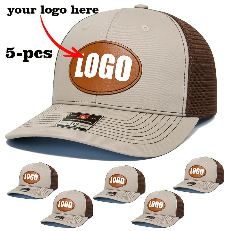 5pcs set tan oval logo mesh baseball caps customizable