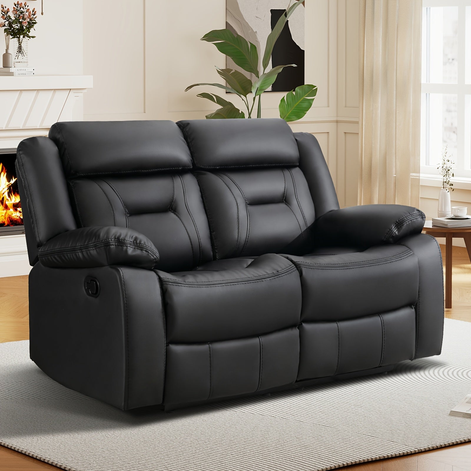 faux leather manual recliner set 3 seat sofa loveseat