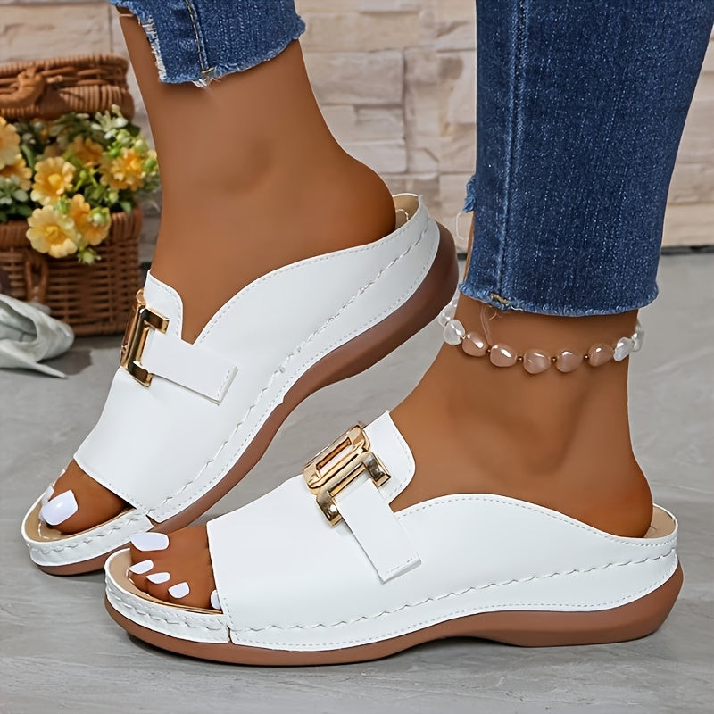 womens metal   platform slides wedge sandals