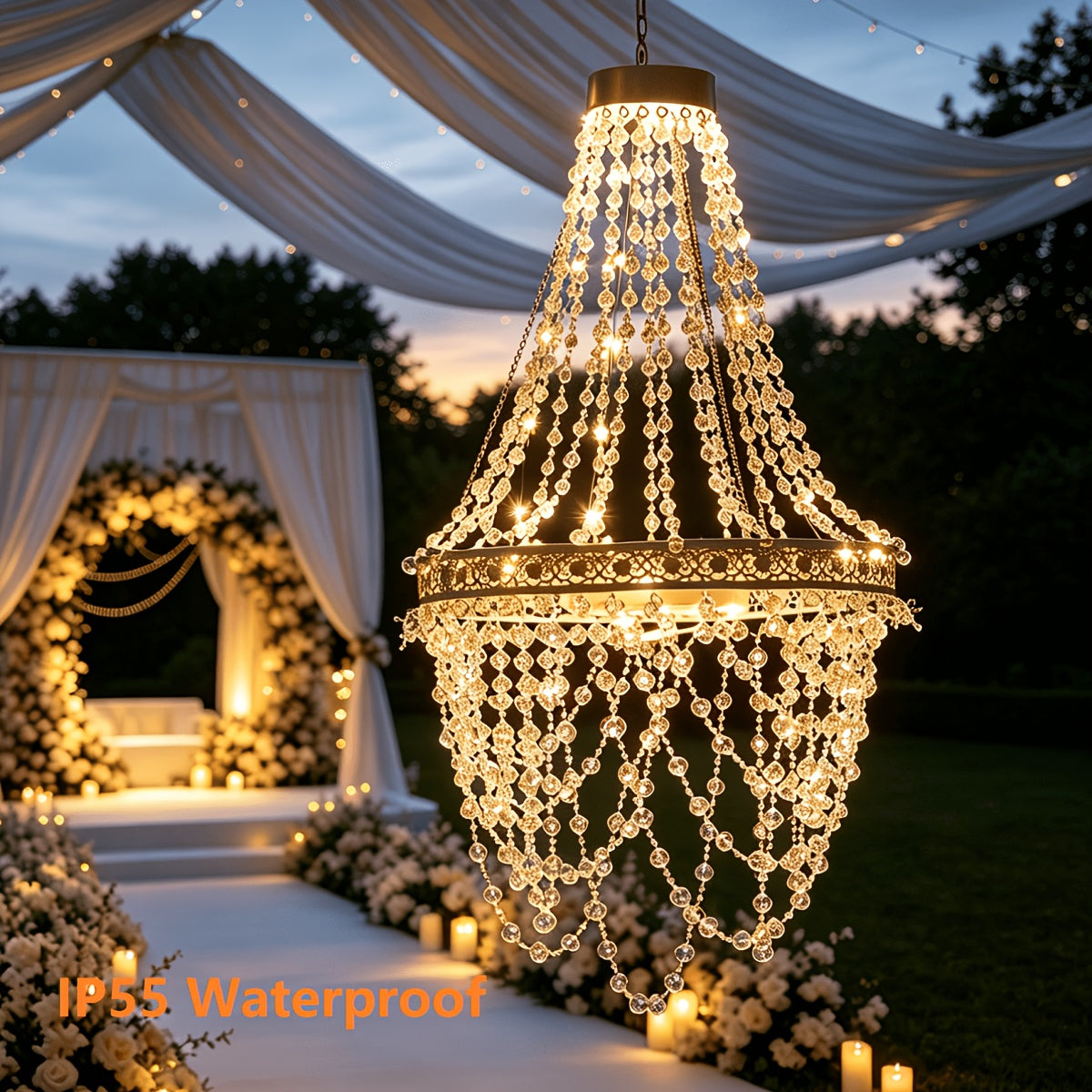 solar hanging crystal chandelier outdoor garden decorative