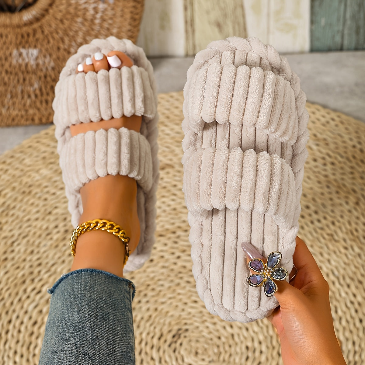 winter 2026 womens plush slippers corduroy home